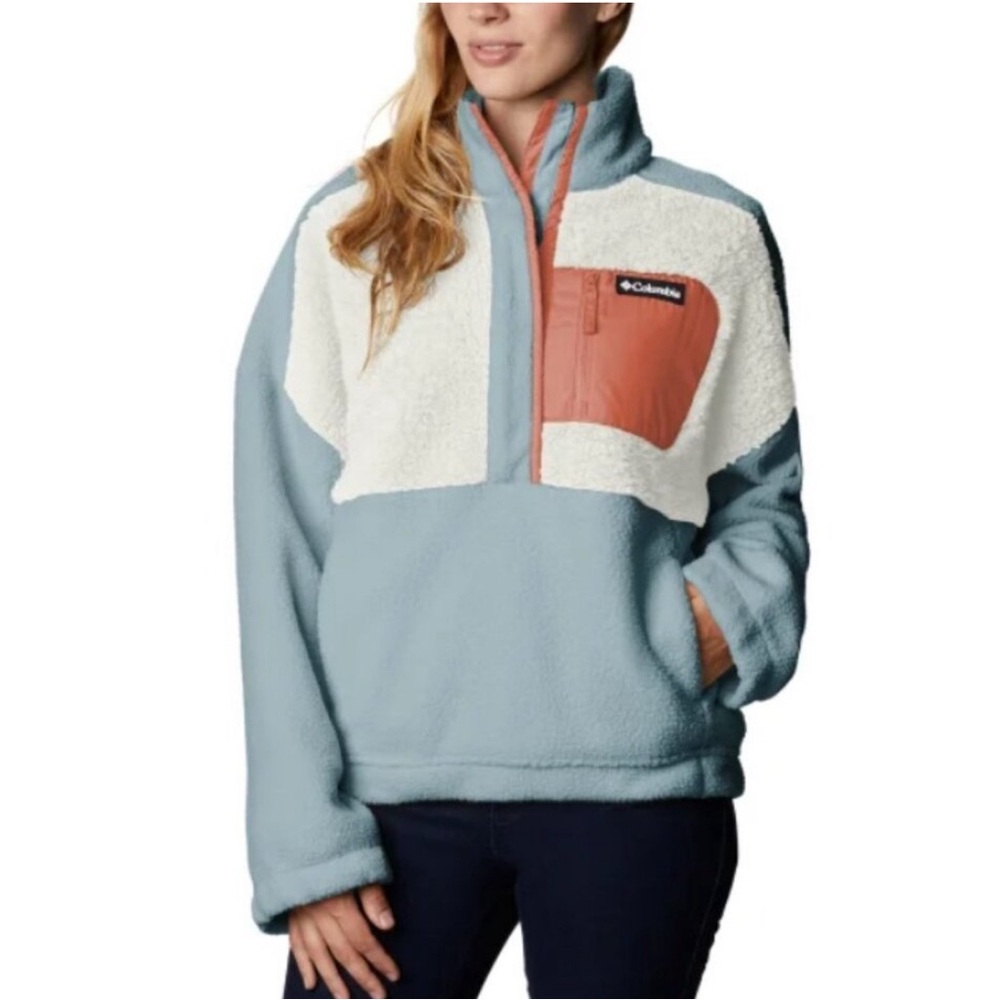 NWT Columbia Lodge' Half Snap Sherpa Fleece Pullover, Stone Blue